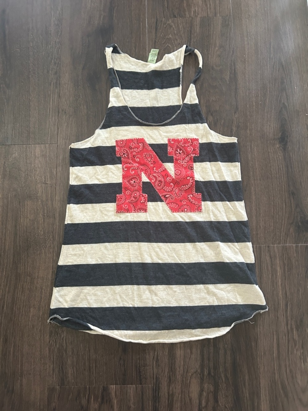 Striped Racerback Tank with Red Paisley 'N' Nebraska Huskers